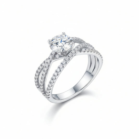 Moissanite Ring 1ct Silver Giulia - Crisscross Silhouette Women's Ring Velanci