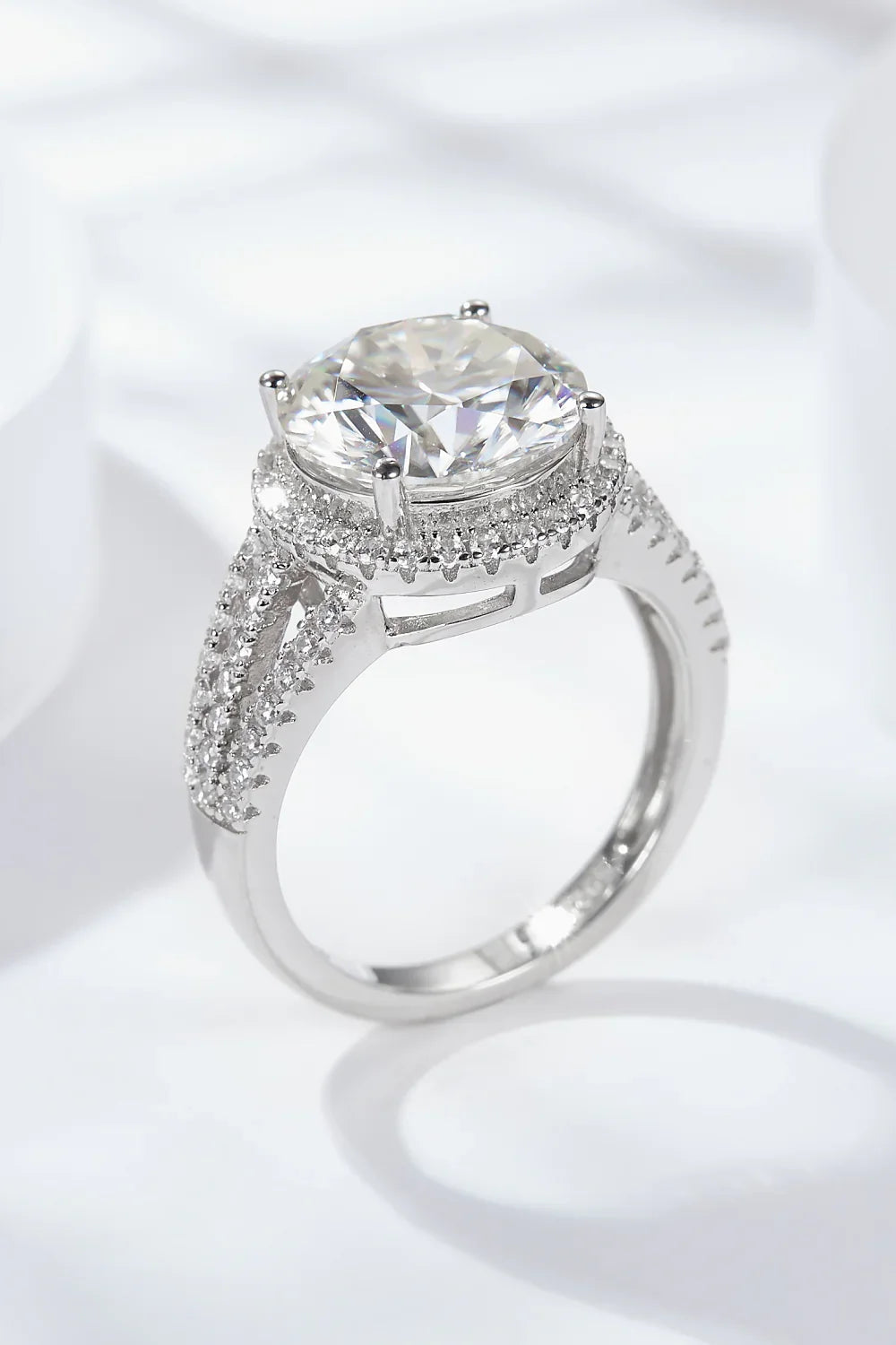 Ring Elena - 5 Carat Moissanite Split Shank Sterling Silver Women's Ring Velanci