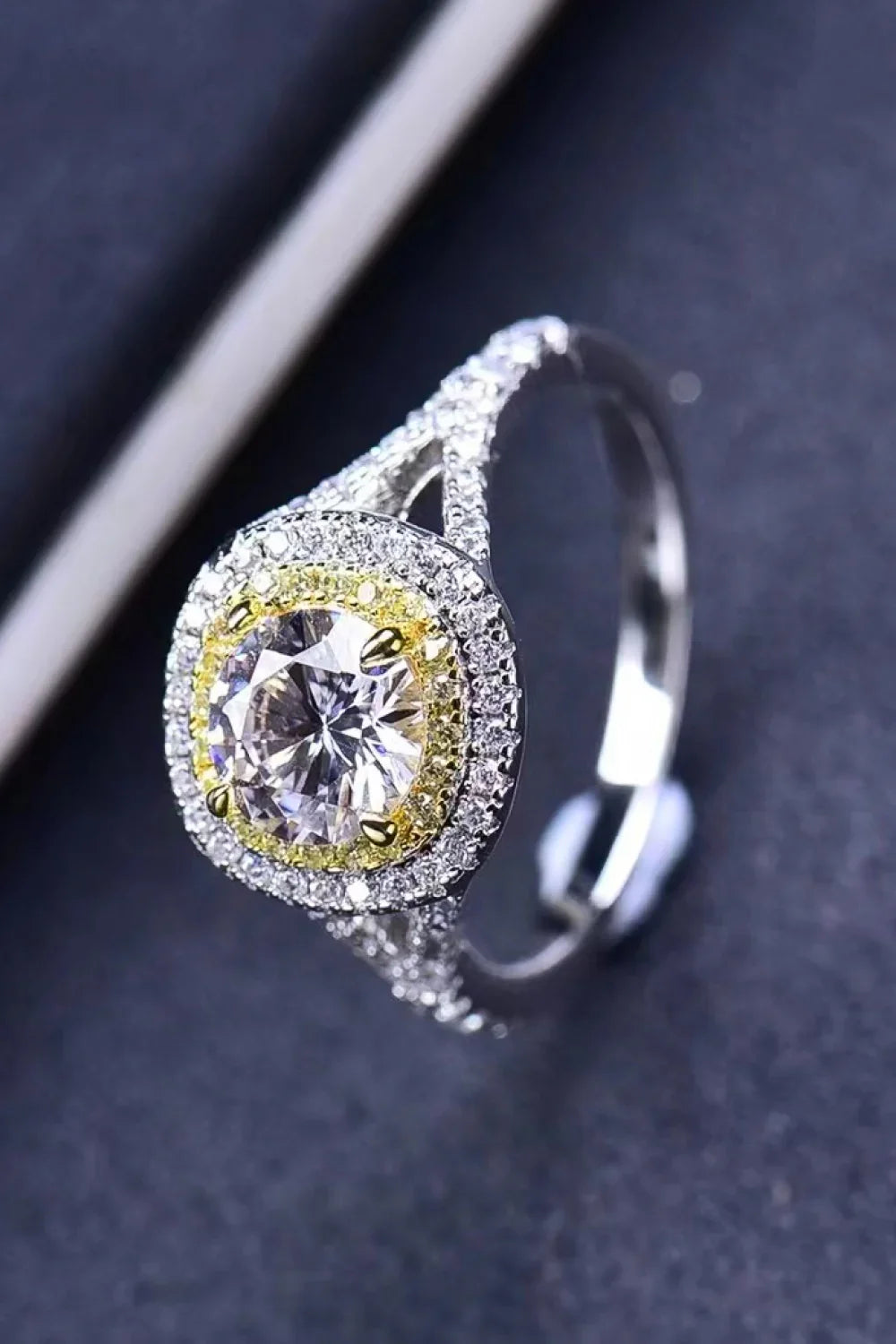 Two-Tone 1Ct Moissanite Ring Giulia - Halo Brilliance Women's Ring Velanci