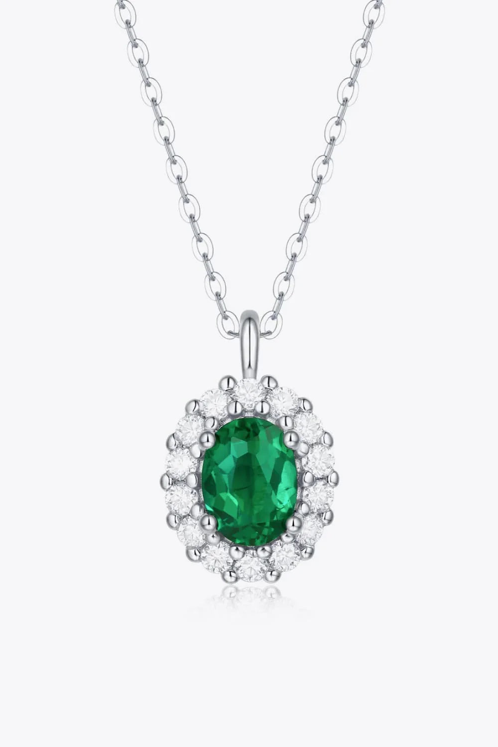 Emerald Necklace - 1.5ct Lab-Grown Halo Zircon Silver Velanci