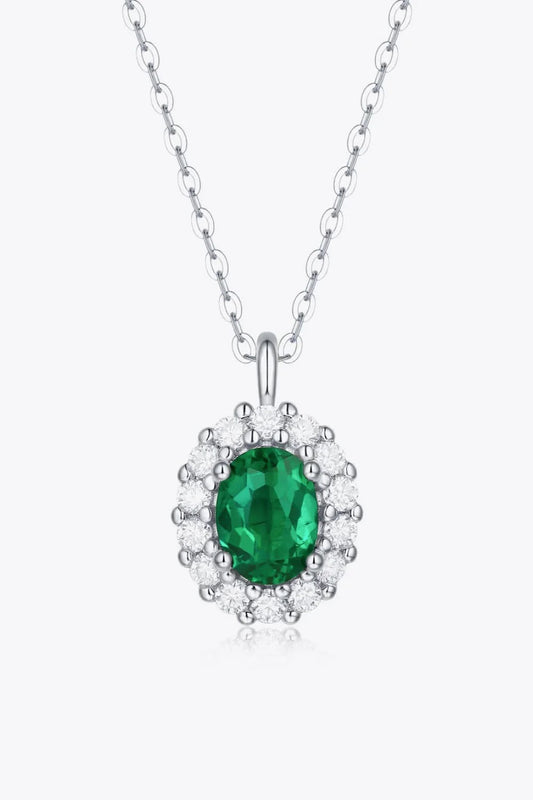 Emerald Necklace - 1.5ct Lab-Grown Halo Zircon Silver Velanci