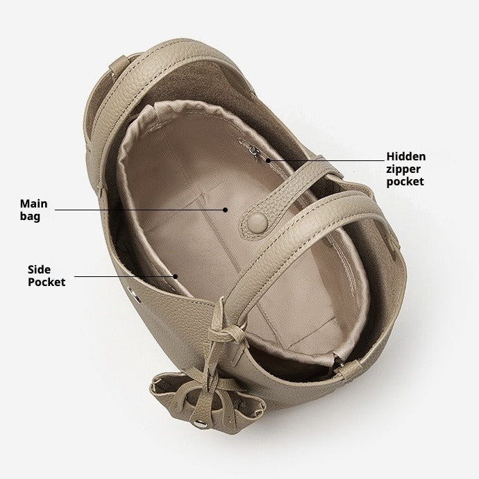Elegant Pebbled Leather Bucket Bag with Mini Pouch