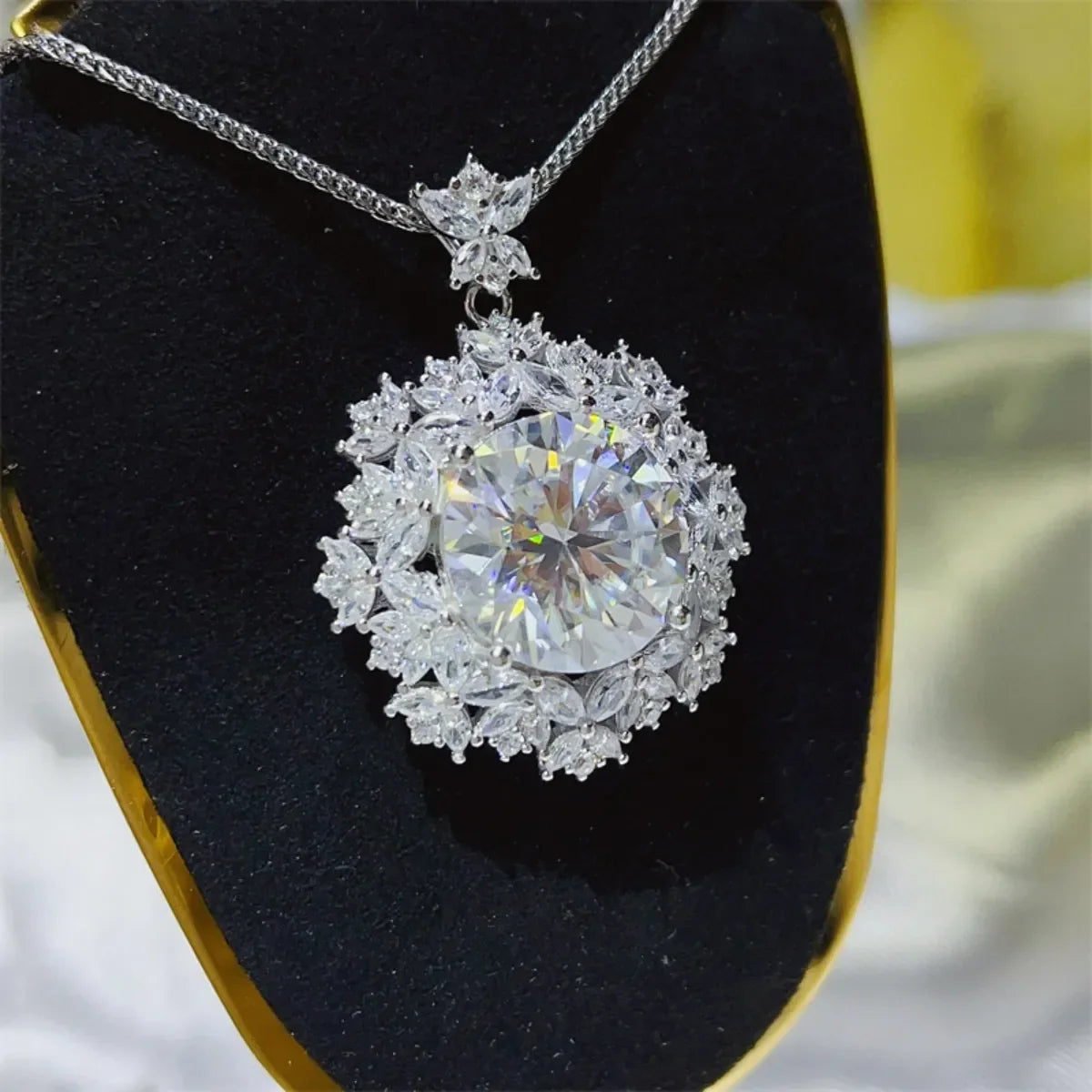 Moissanite Halo Platinum-Plated Sterling Silver Necklace Velanci