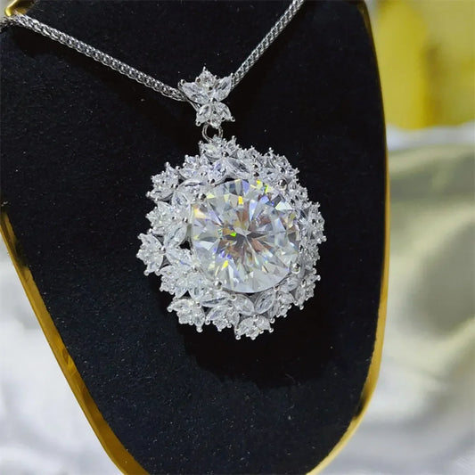 Moissanite Halo Platinum-Plated Sterling Silver Necklace Velanci