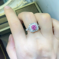 Moissanite Zircon Sterling Silver Ring Giovanna - Pink Halo Women's Ring Velanci