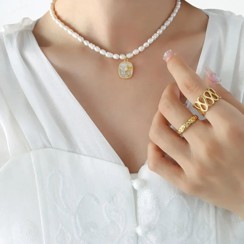 18K Gold-Plated Freshwater Pearl Necklace - Zircon Accents Velanci