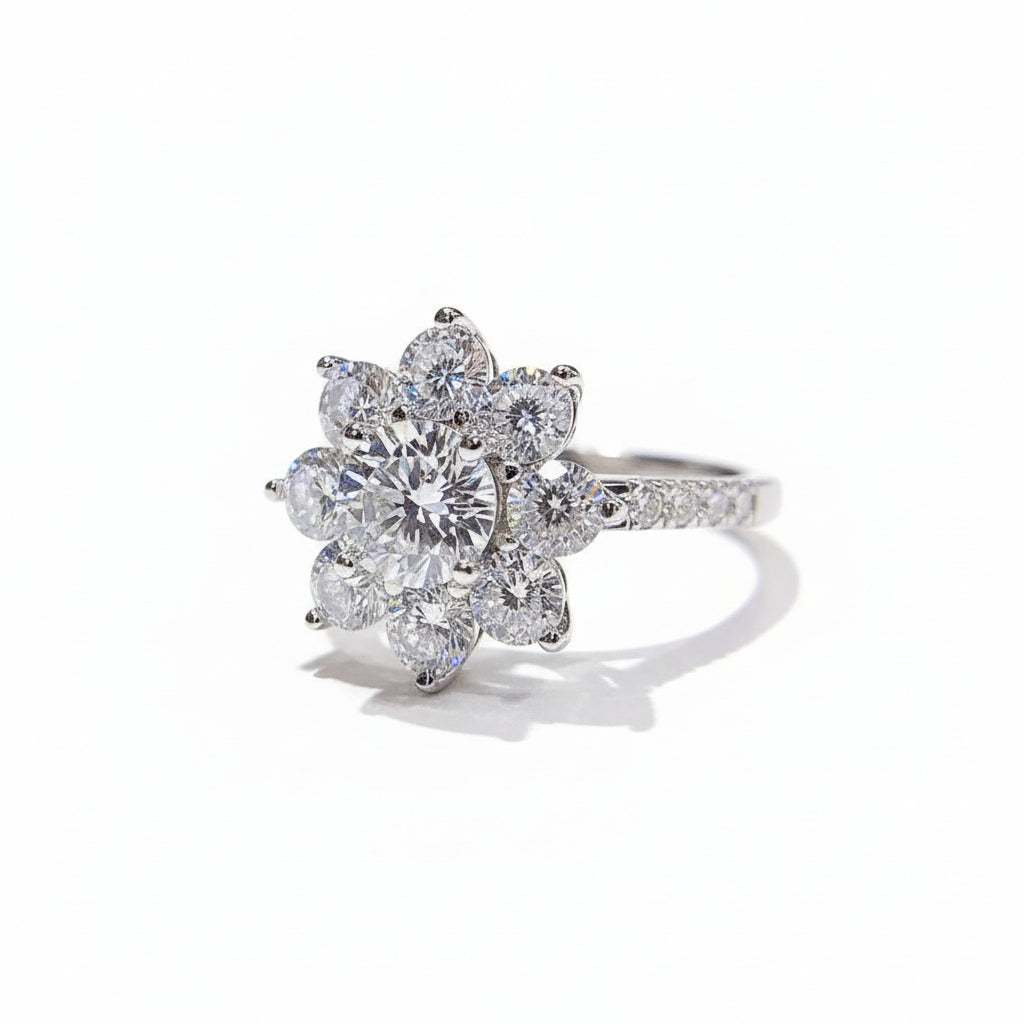 1 Carat Moissanite Flower Ring Sofia - Petal Halo Shine Women's Ring Velanci