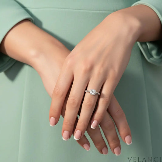 Sterling Silver Zircon Ring Amelia - Sparkling Halo Velanci