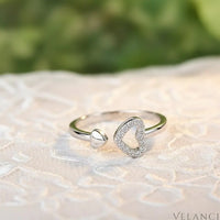Platinum-Plated Zircon Heart Ring Giulia - Open Heart Velanci