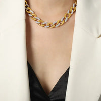 Zircon Titanium Steel Chunky Chain Necklace - Coastal Charm Velanci