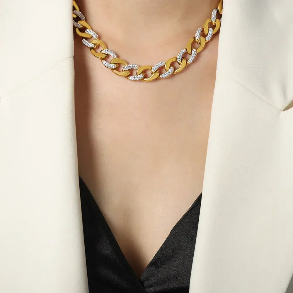 Zircon Titanium Steel Chunky Chain Necklace - Coastal Charm Velanci