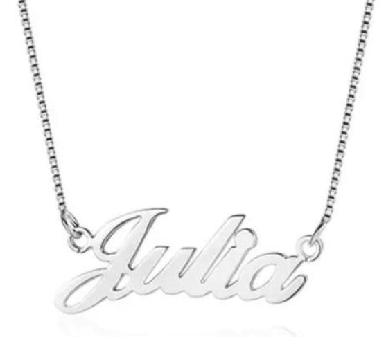 Sterling Silver Name Necklace Giulia - Custom Script Pendant on 16-18in Chain Velanci