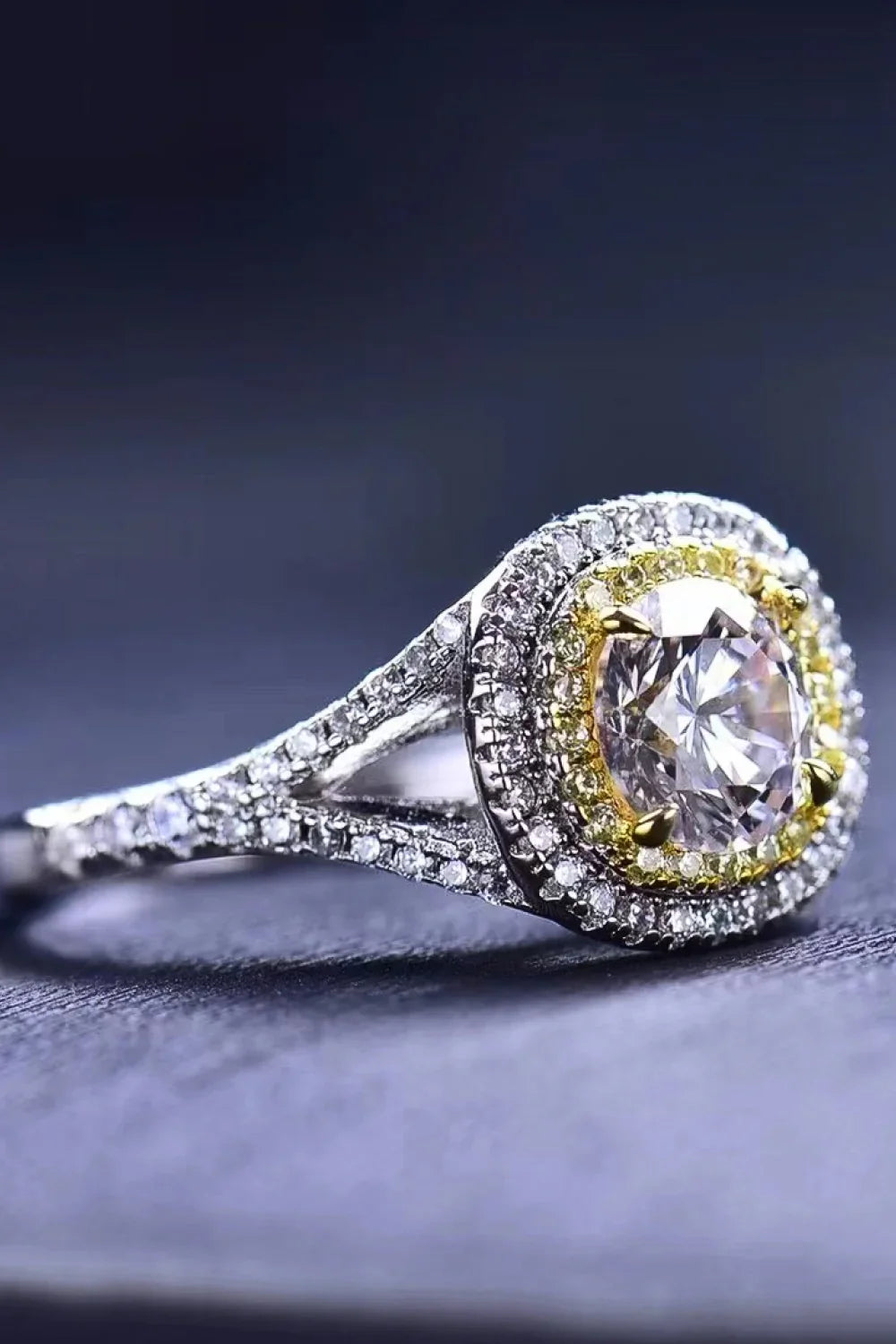 Two-Tone 1Ct Moissanite Ring Giulia - Halo Brilliance Women's Ring Velanci