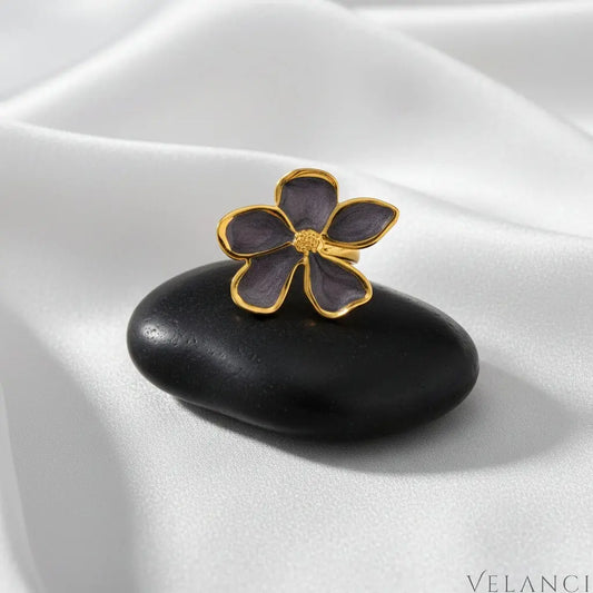 Flower Open Ring Chiara - Resin Inlay Gleaming Gold Women's Ring Velanci