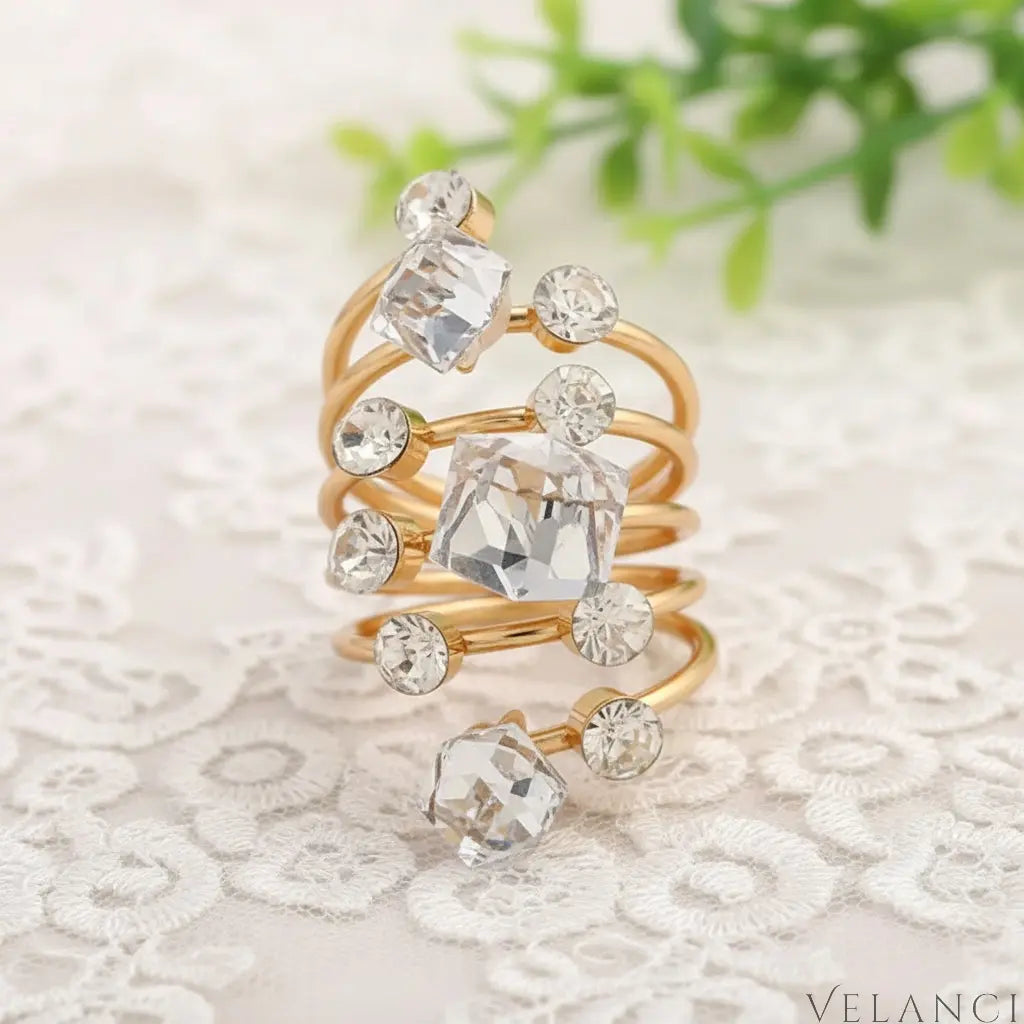 Ring Giulia - 18K Gold-Plated Layered Crystal Shine Women's Ring Velanci