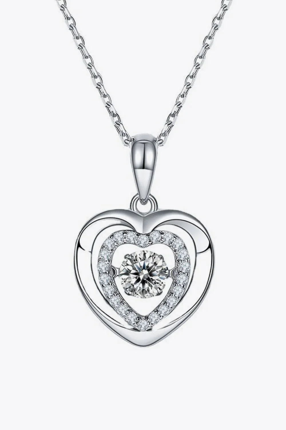Moissanite Heart Pendant Necklace - Sterling Silver Velanci