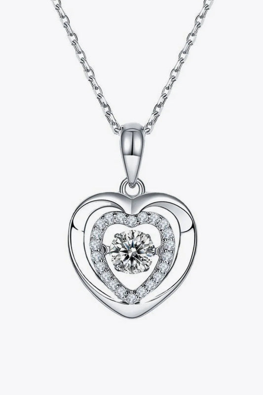 Moissanite Heart Pendant Necklace - Sterling Silver Velanci