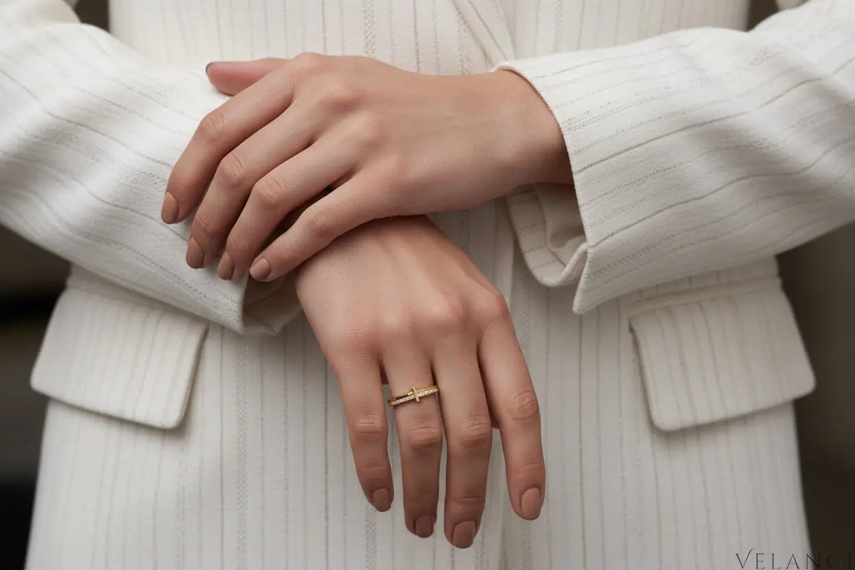 Sterling Silver Cross Ring Alessia - 18K Gold-Plated Velanci