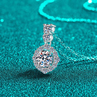 1 Carat Moissanite Sterling Silver Necklace - Halo Pendant Velanci