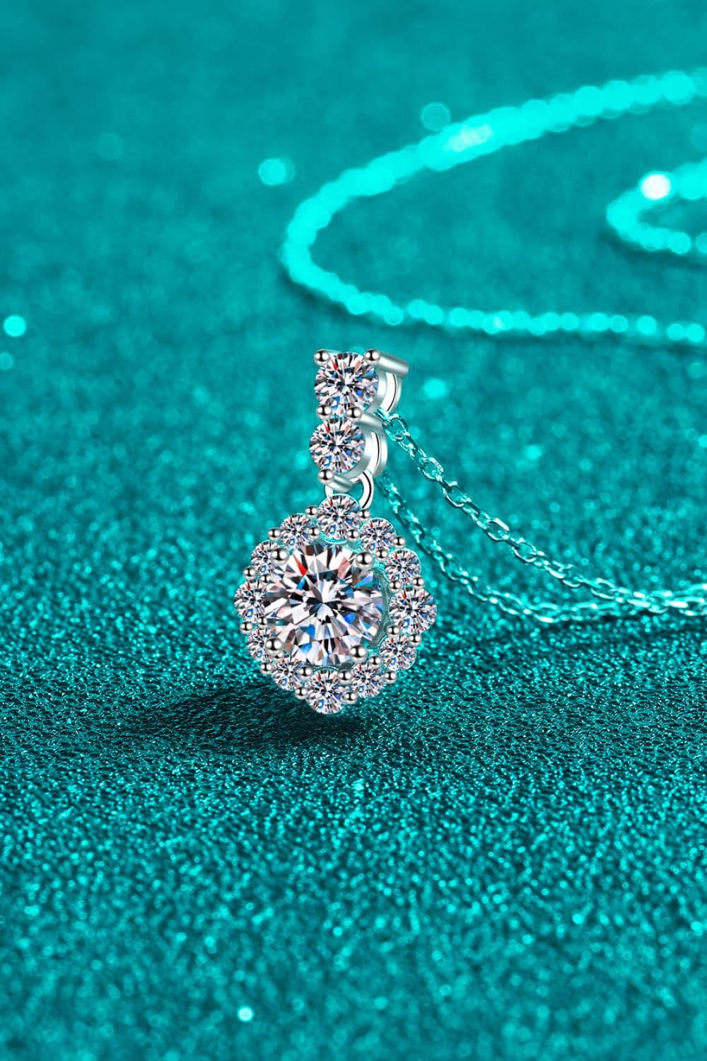 1 Carat Moissanite Sterling Silver Necklace - Halo Pendant Velanci