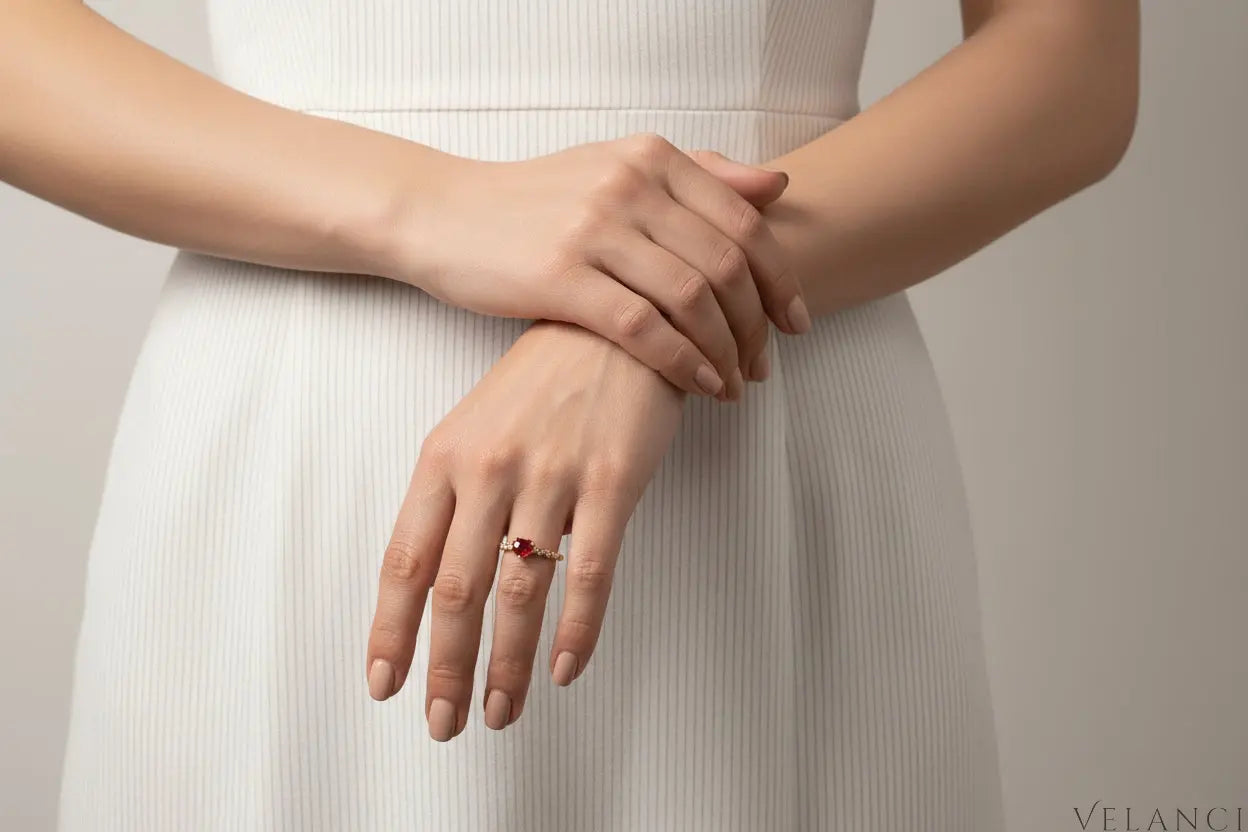 Sterling Silver Zircon Heart Ring Alessia - Dainty Band Velanci