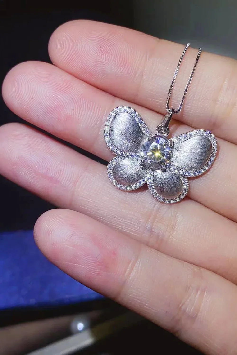 Moissanite Butterfly Pendant Necklace - 1 Carat Moissanite Velanci