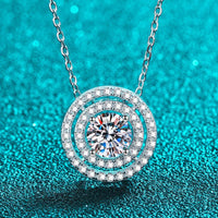 Rhodium Plated Moissanite Round Pendant Necklace - 0.5ct Velanci