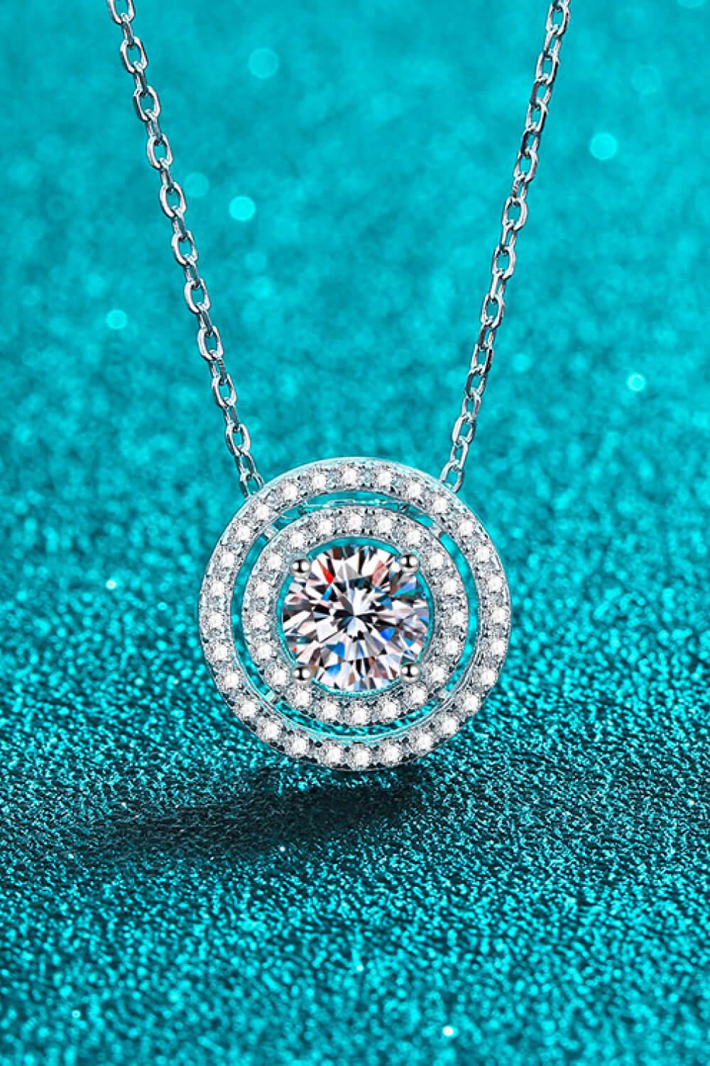 Rhodium Plated Moissanite Round Pendant Necklace - 0.5ct Velanci
