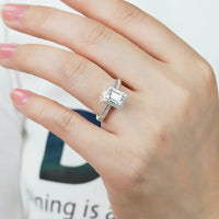 Ring Amelia - Emerald-Cut Moissanite Halo, Sterling Silver Women's Ring Velanci