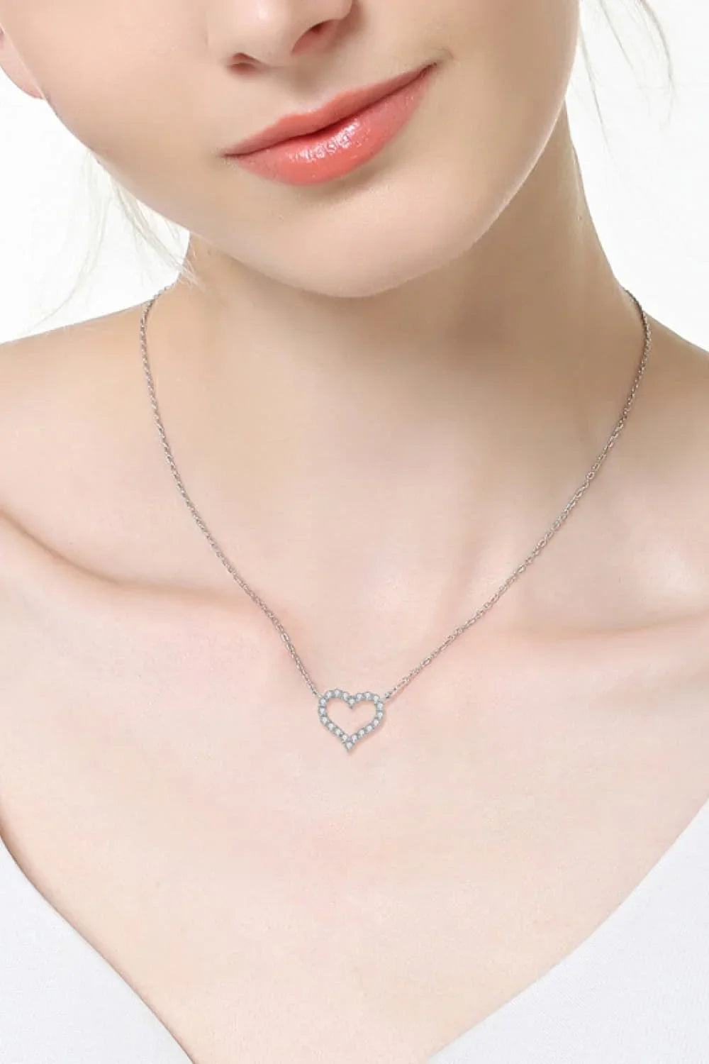 Moissanite Heart Necklace - Platinum Plated Sterling Silver Velanci