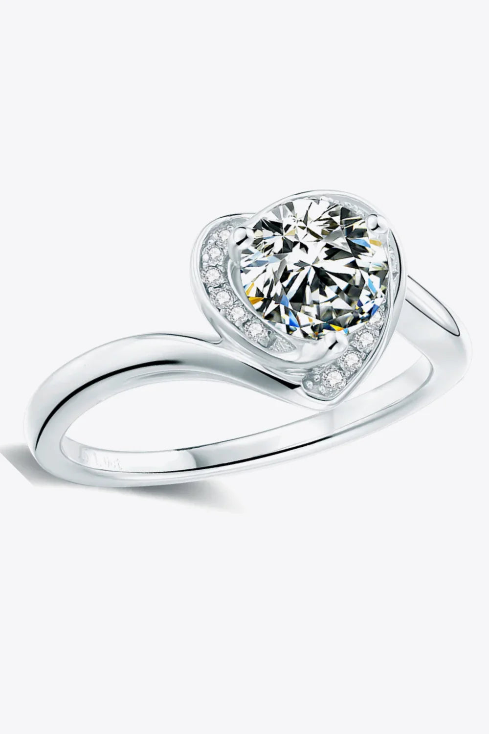 Platinum-Plated 1Ct Moissanite Heart Ring Lucia - Coastal Women's Ring Velanci