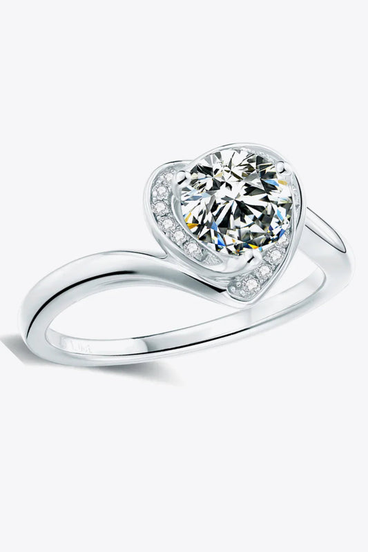 Platinum-Plated 1Ct Moissanite Heart Ring Lucia - Coastal Women's Ring Velanci