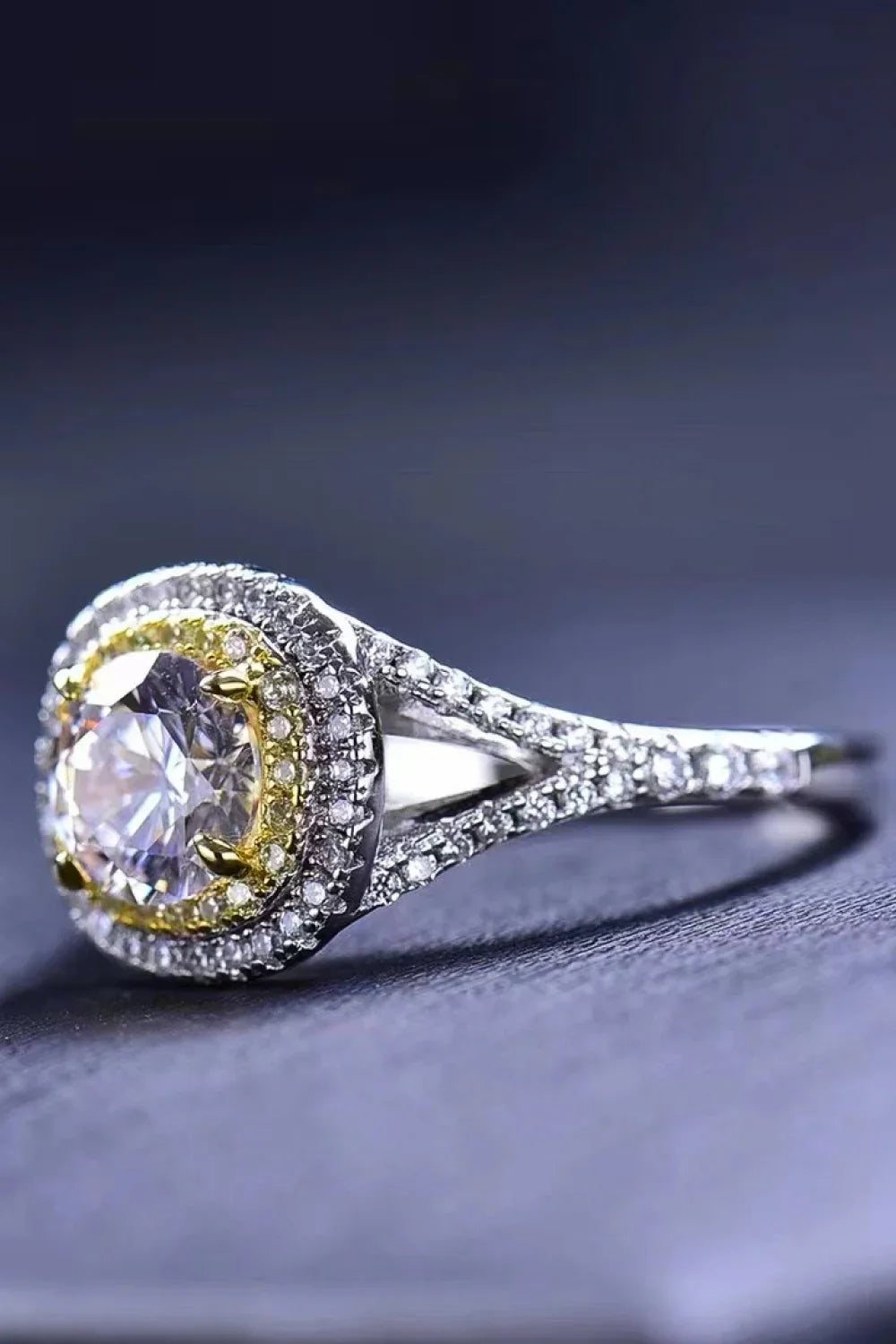 Two-Tone 1Ct Moissanite Ring Giulia - Halo Brilliance Women's Ring Velanci