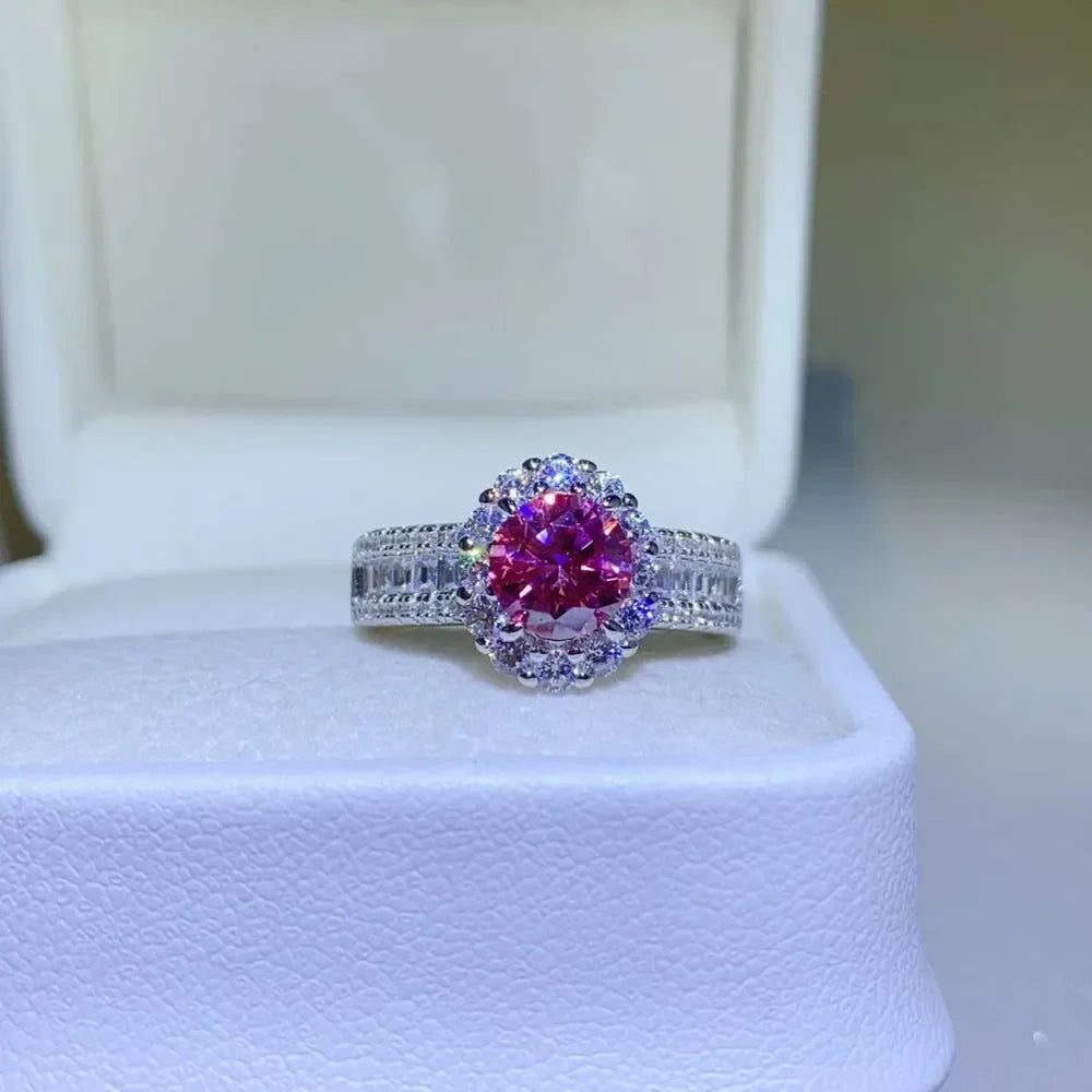 Ring Francesca - Sterling Silver Halo Moissanite Center Women's Ring Velanci