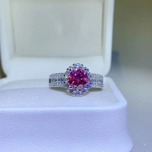 Ring Francesca - Sterling Silver Halo Moissanite Center Women's Ring Velanci