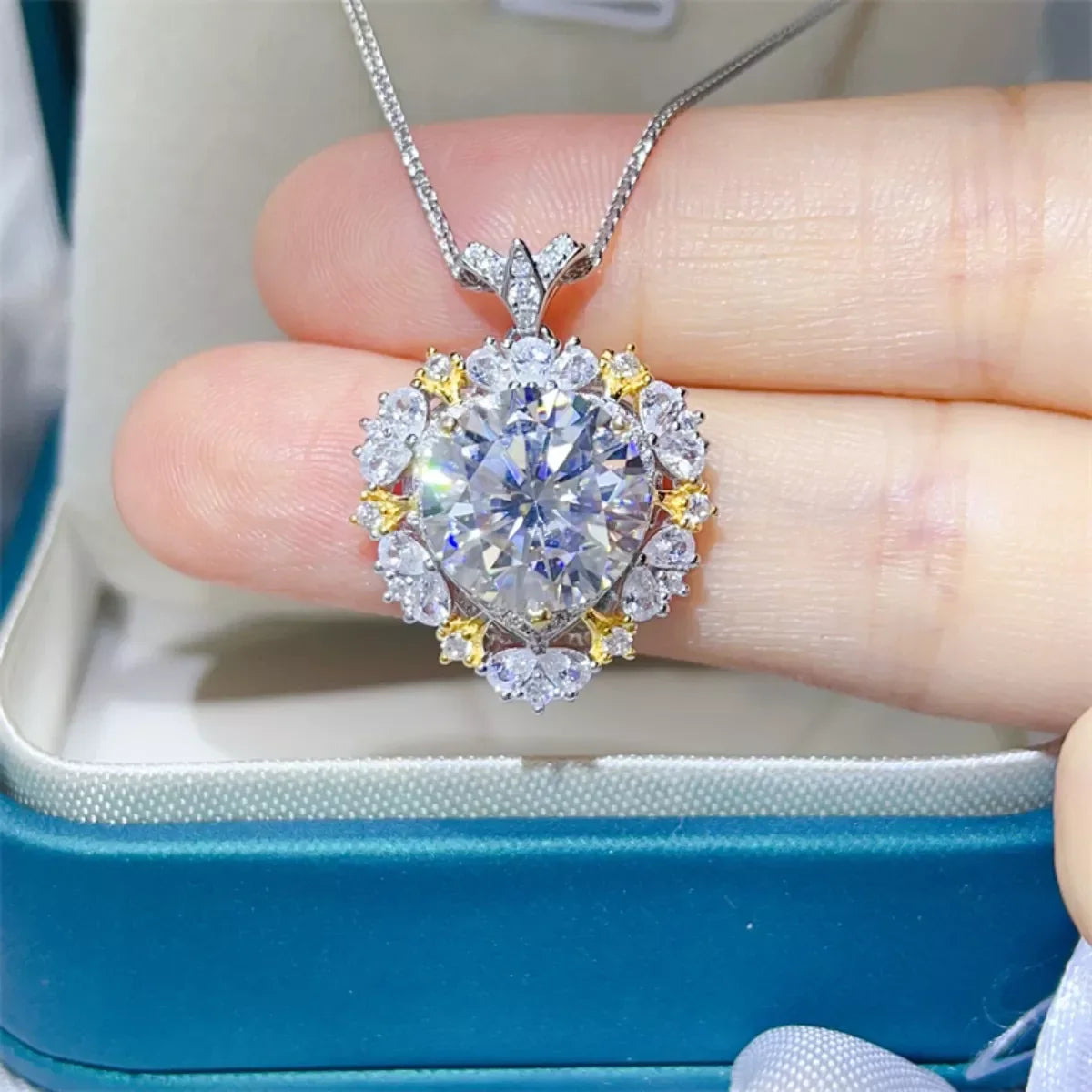 5 Carat Moissanite Necklace Platinum-Plated Sterling Silver Velanci