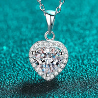 Heart Necklace - Sterling Silver 1 Carat Moissanite Halo Velanci
