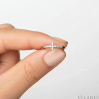 Cross Ring Giulia - Sterling Rose Gold Plated Pave Zircon Velanci