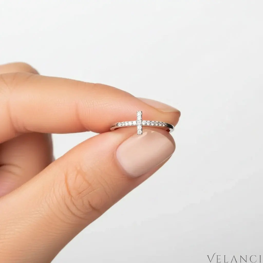 Cross Ring Giulia - Sterling Rose Gold Plated Pave Zircon Velanci