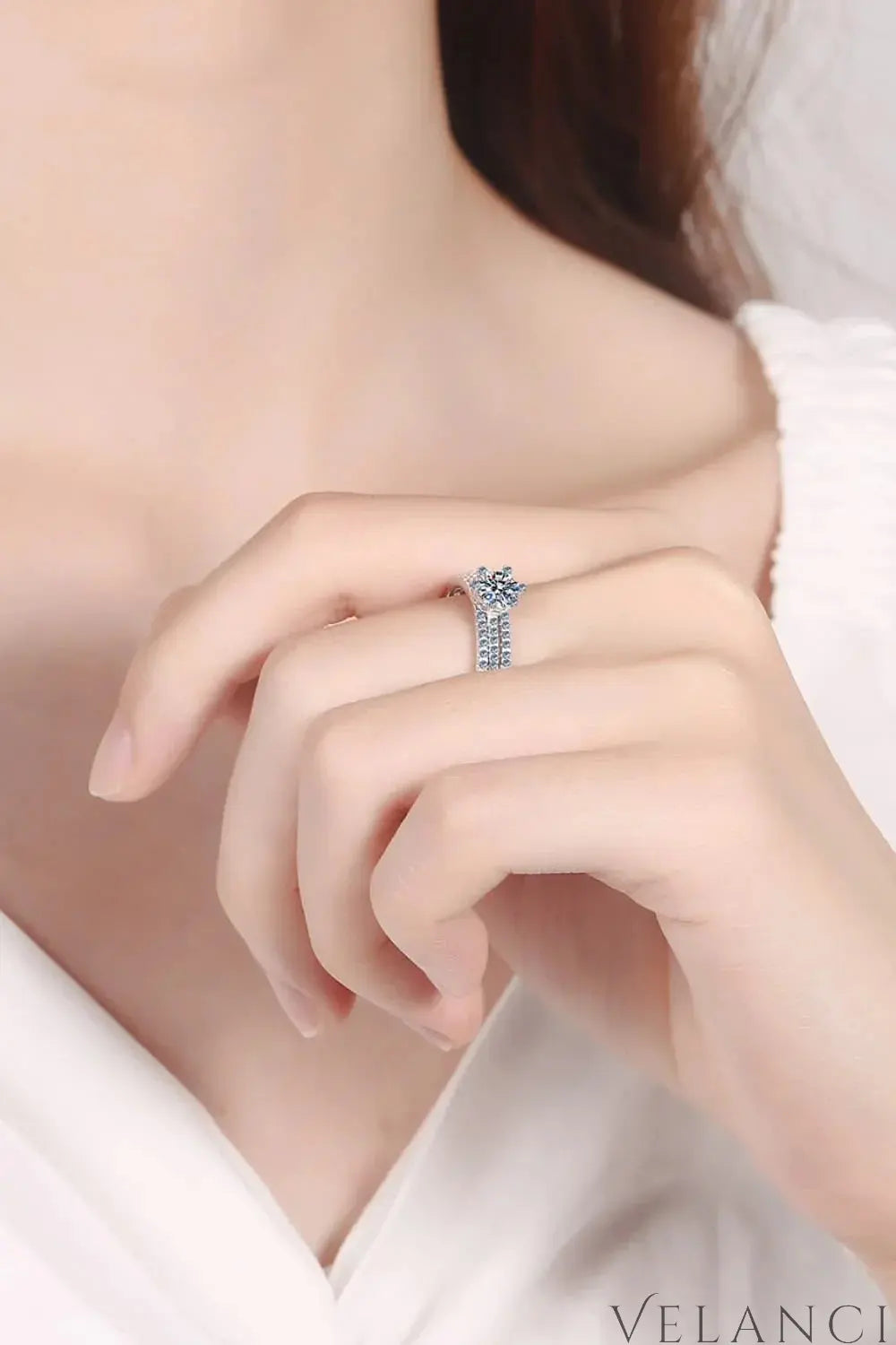 Moissanite Sterling Silver Ring Set Giovanna - Coastal Shine Women's Ring Velanci