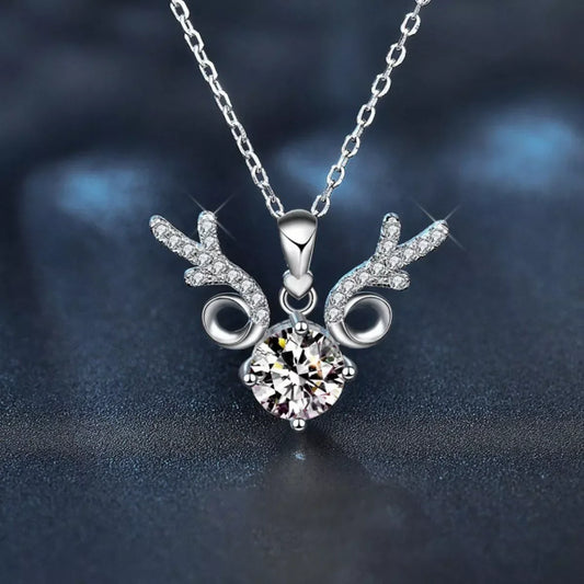 Moissanite Deer Antler Necklace - Sterling Silver Finish Velanci