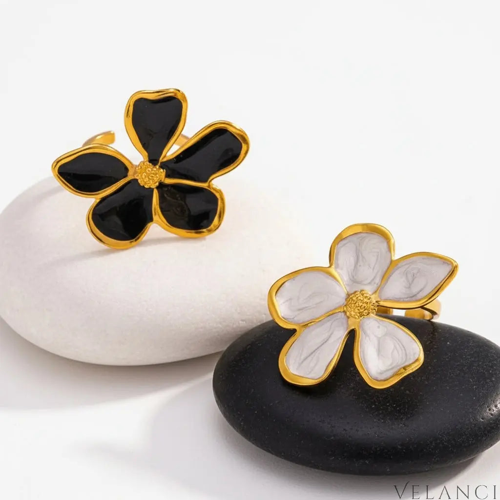 Flower Open Ring Chiara - Resin Inlay Gleaming Gold Women's Ring Velanci