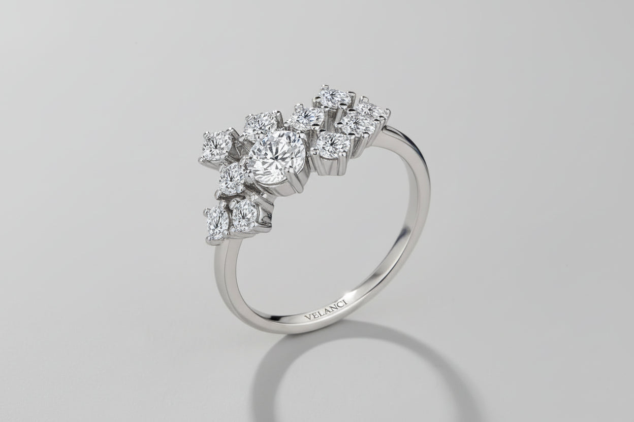 Moissanite Ring Alessia - 1.2 Carat Sterling Silver Halo Women's Ring Velanci