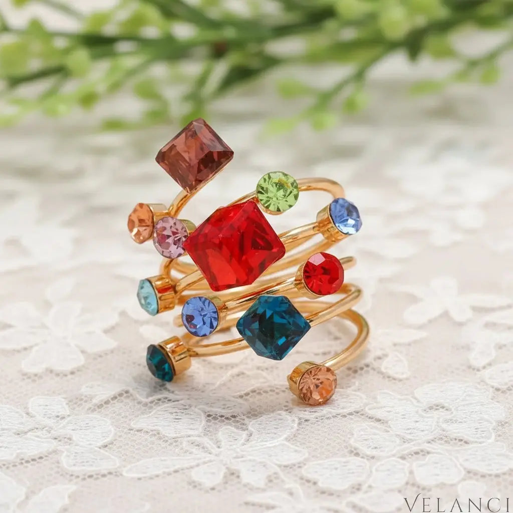 Ring Giulia - 18K Gold-Plated Layered Crystal Shine Women's Ring Velanci