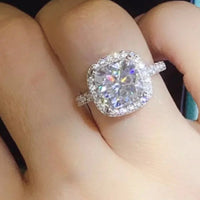 3ct Moissanite Sterling Silver Square Ring Isabella - Halo Women's Ring Velanci