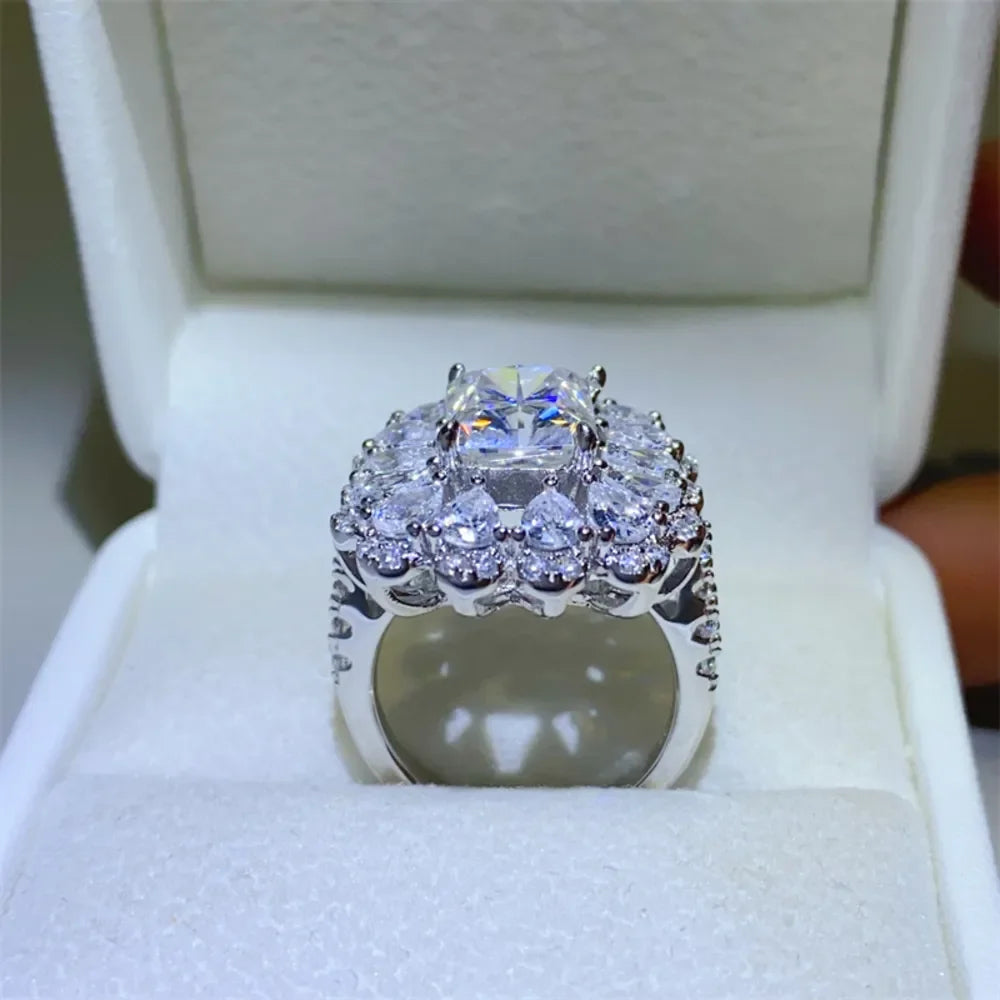 Ring Isabella - 3 Carat Moissanite Halo Sterling Silver Women's Ring Velanci