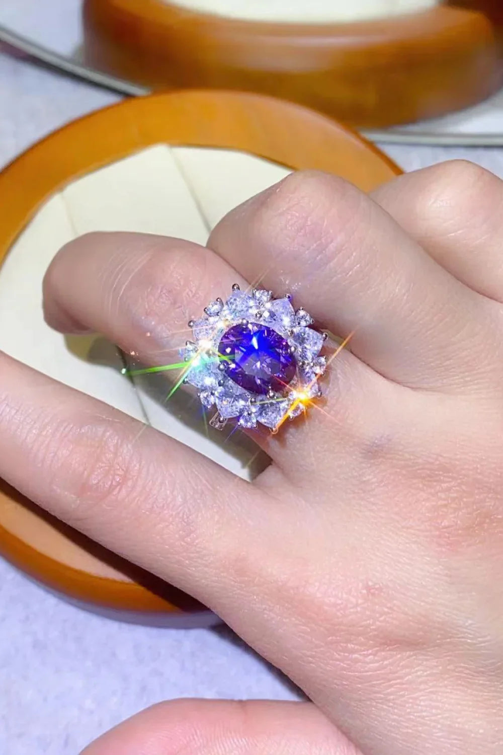 3 Carat Moissanite Platinum-Plated Ring Giulia - Halo Shine Women's Ring Velanci