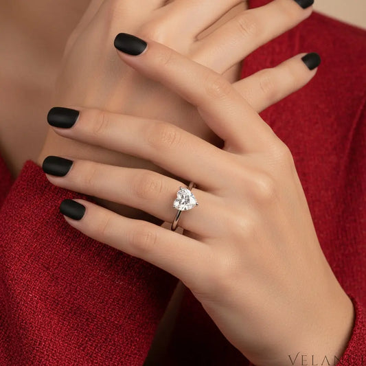 Sterling Silver Heart Moissanite Ring Bianca - Solitaire Velanci