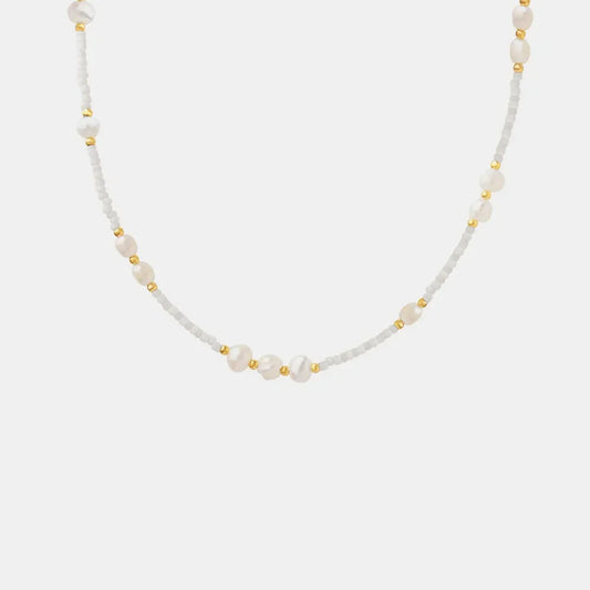 Freshwater Pearl Bead Necklace - Durable Titanium Steel Velanci