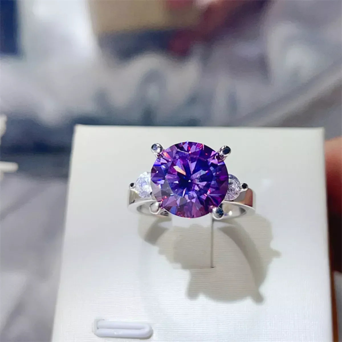 Ring Giulia - 5 Carat Purple Moissanite Sterling Silver Women's Ring Velanci